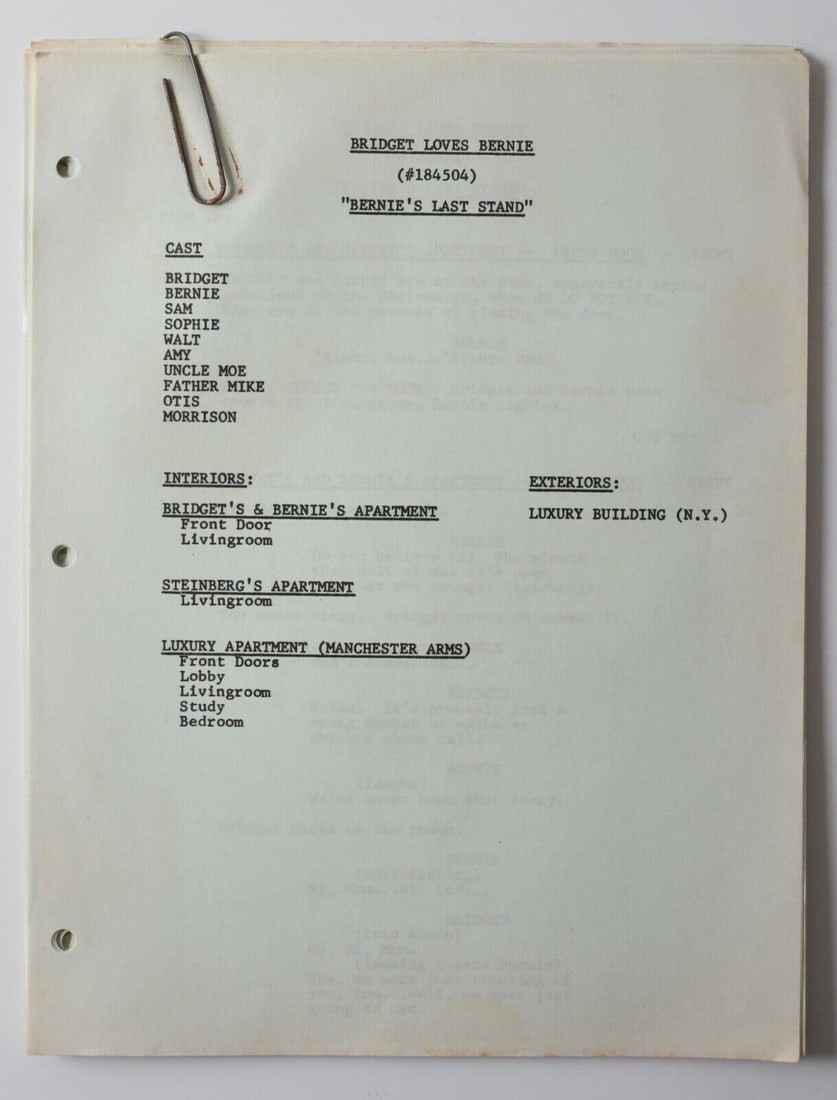 TV Script Screenplay by Martin Marty Roth BRIDGET LOVES BERNIE 1972 (1 of 4)