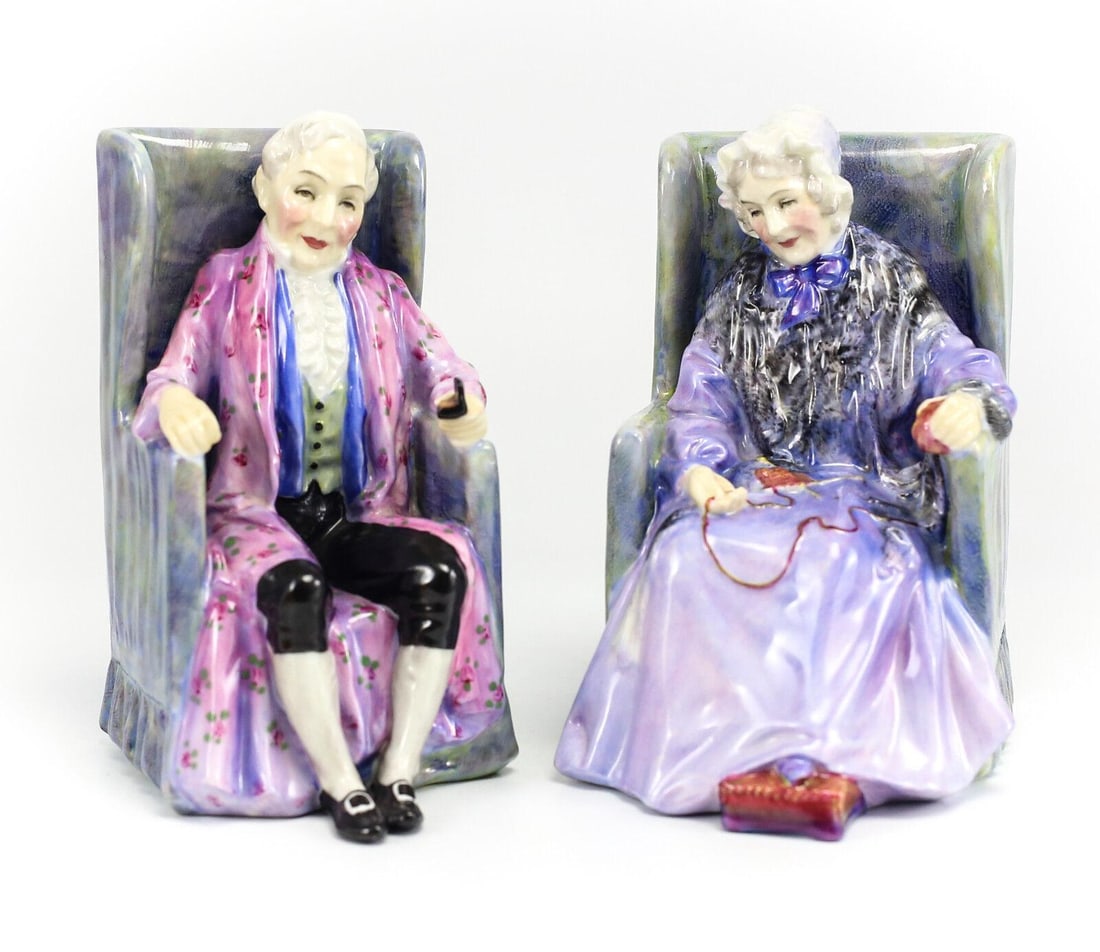 Pair of Royal Doulton Porcelain Figurines Darby & Joan. Hand Painted, c1940 (1 of 3)