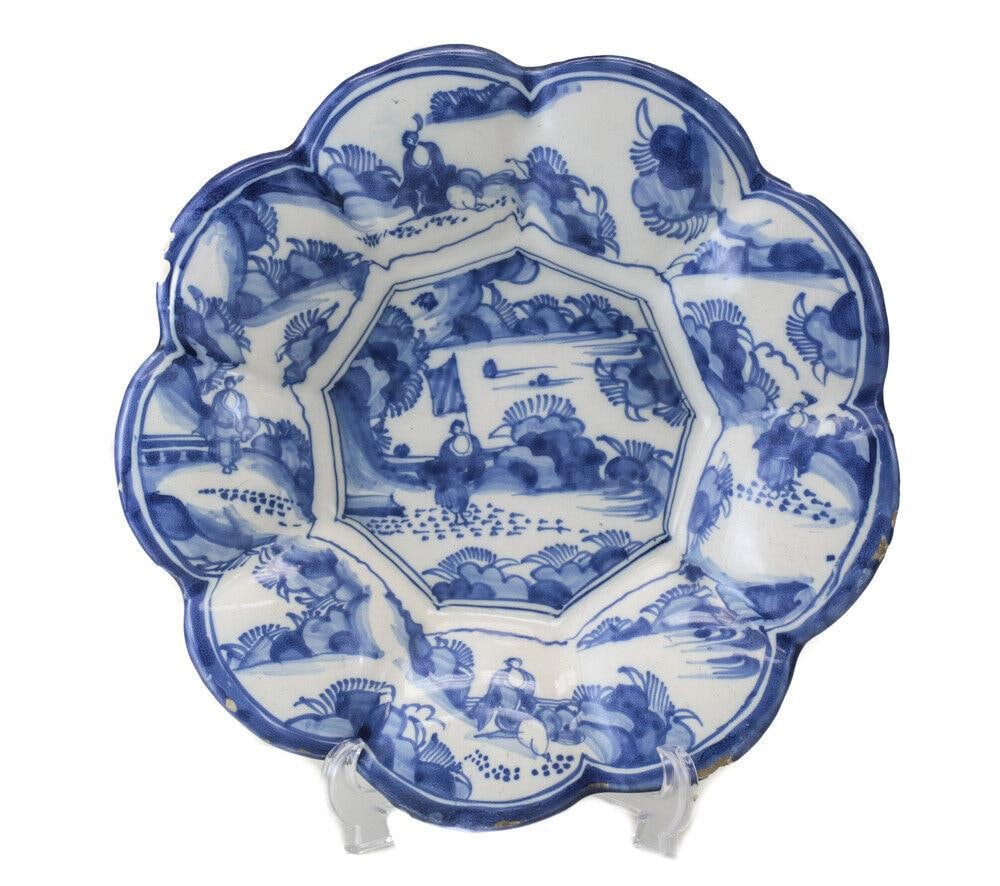 Antique Continental Faience Footed Bowl, 18th century hand painted chinoisorie (1 of 4)