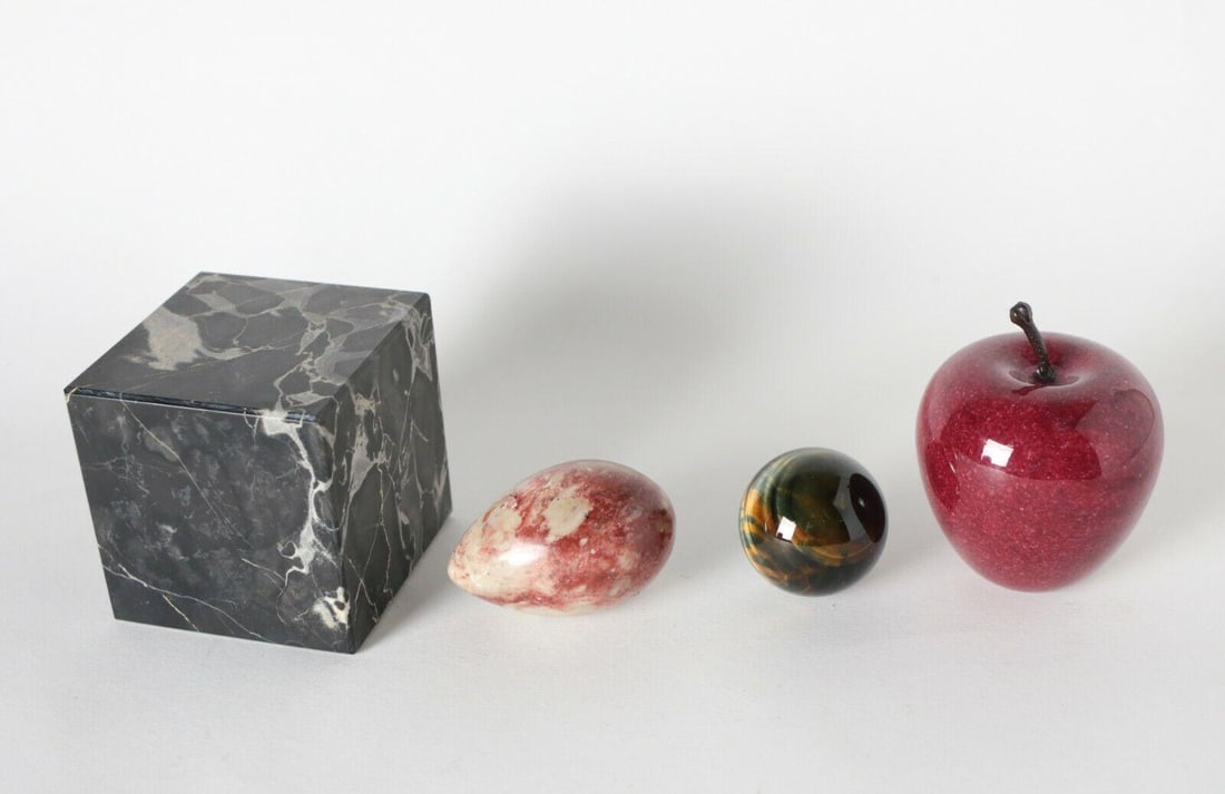 Assorted Vintage Stone Paperweights egg dyed alabaster apple Labradorite Cube (1 of 5)