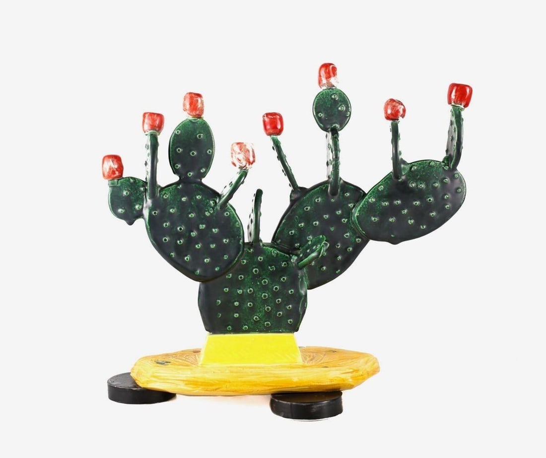 Art Pottery Cactus 9 branch Hanukkiah Menorah cactus fruit finials Signed EP (1 of 3)