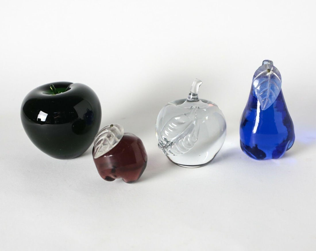 4pc Assorted Colored Art Glass Paperweights fruit shapes -apples pear peach (1 of 4)