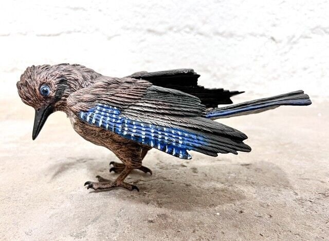 Large Austrian Bronze Cold Painted Polychrome Bird, Eurasian Jay (1 of 6)