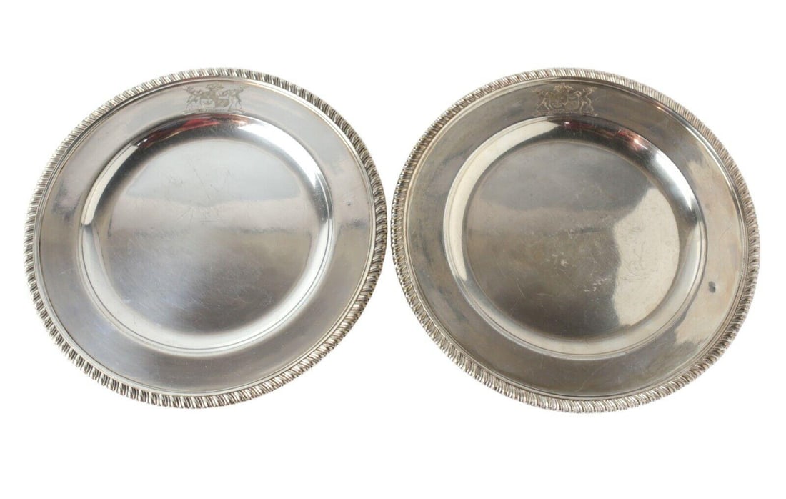 Pair of .800 Silver Chargers / Plates Abercorn armorial Edinburgh 1872 Garrods (1 of 12)