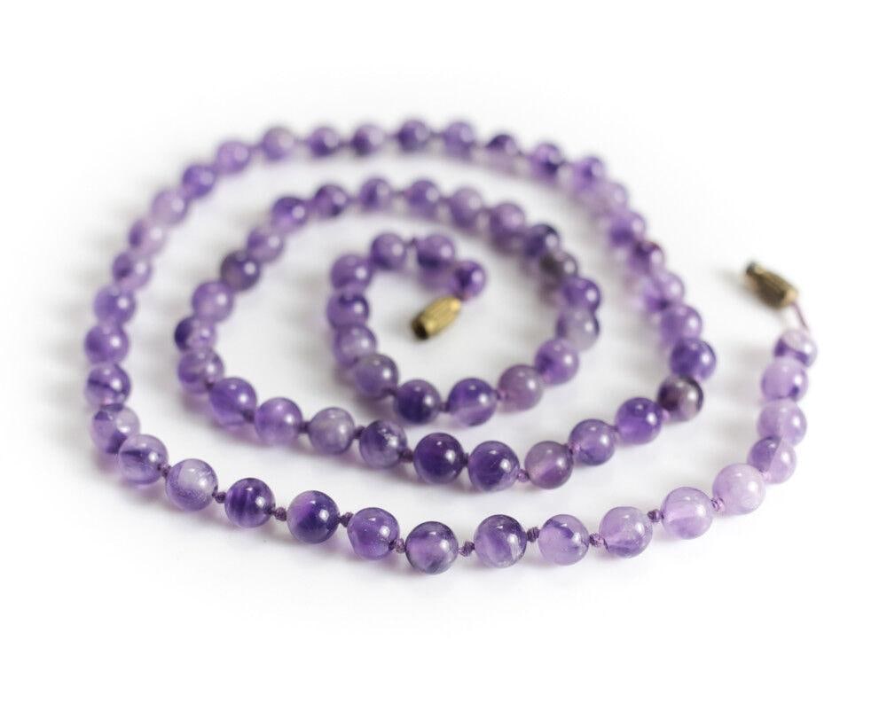 Vintage Amethyst Beaded Necklace small round polished beads screw closure 21in. (1 of 3)