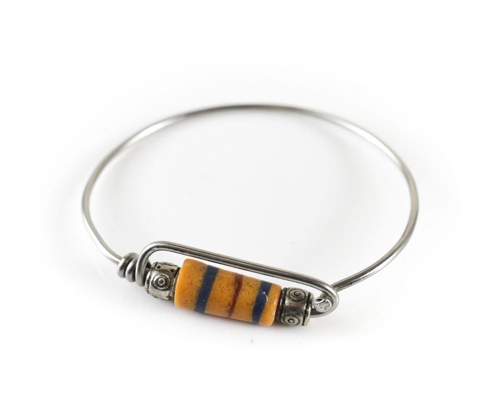 Vintage Artisan Sterling Silver Wire and ceramic or pottery Bead bracelet (1 of 2)