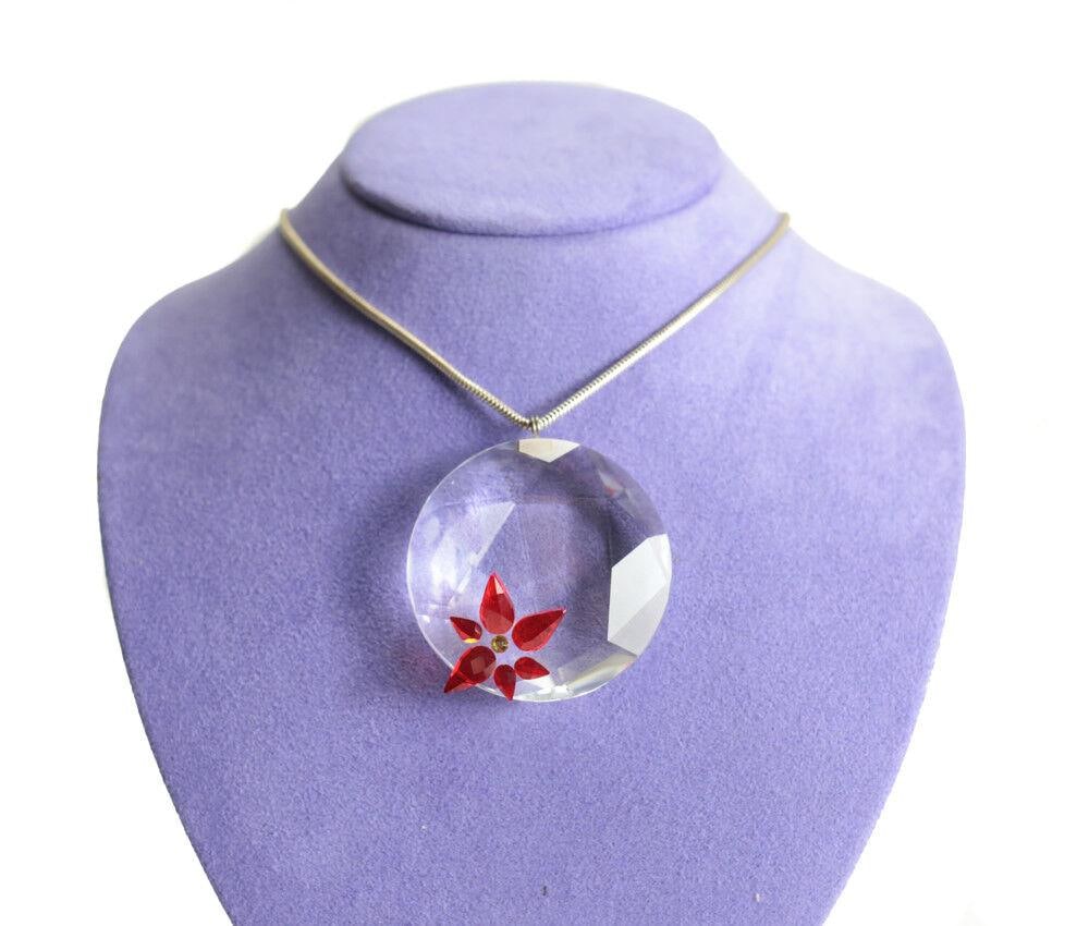 LARGE Swarovski Crystal Pendant with Sterling Silver chain. Faced round (1 of 4)