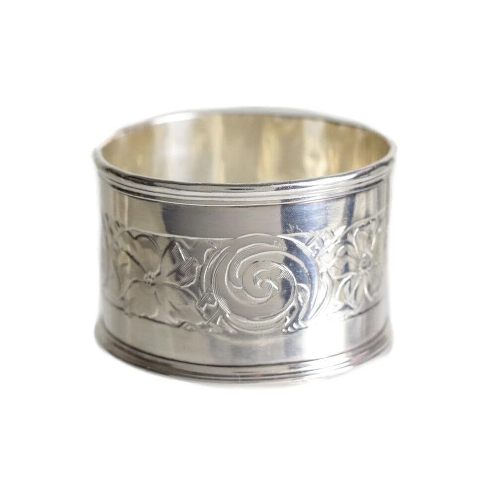 La Pierre Mfg. Co. Sterling Silver Napkin Ring Hand chased floral design (1 of 4)
