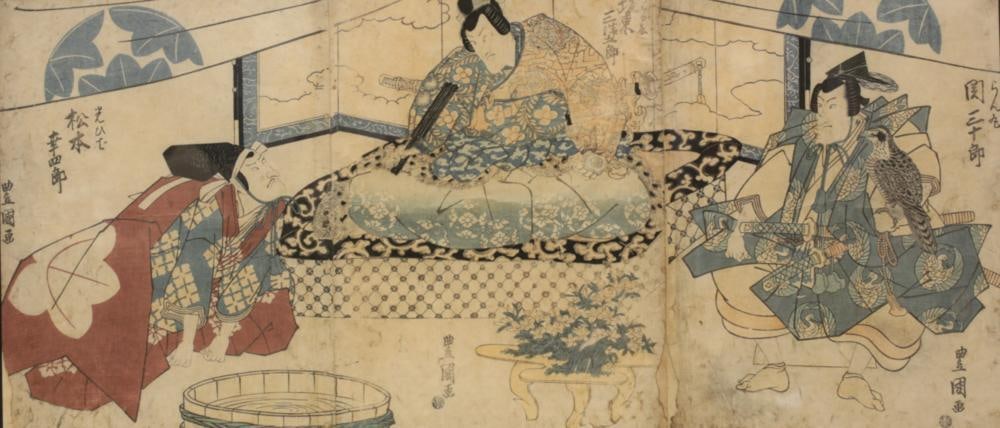 Utagawa Toyokuni I (1769–1825) Woodblock print, Triptych, Actors Seki Sanjuro (1 of 6)