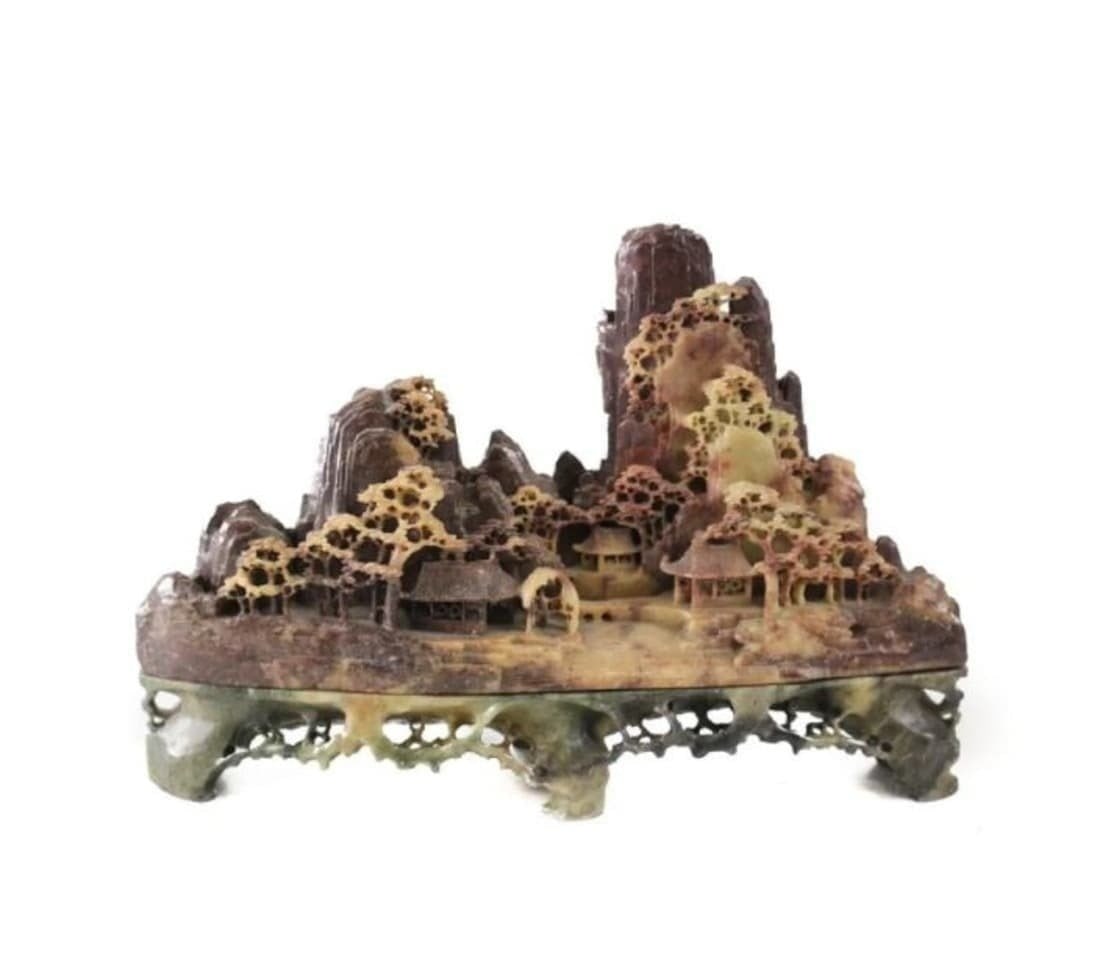 Chinese soapstone carving sculpture of a scholar's mountain (1 of 5)