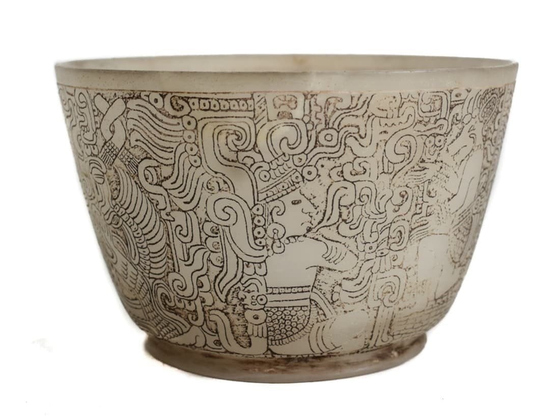 Pre columbian Maya Engraved Alabaster Bowl (1 of 4)