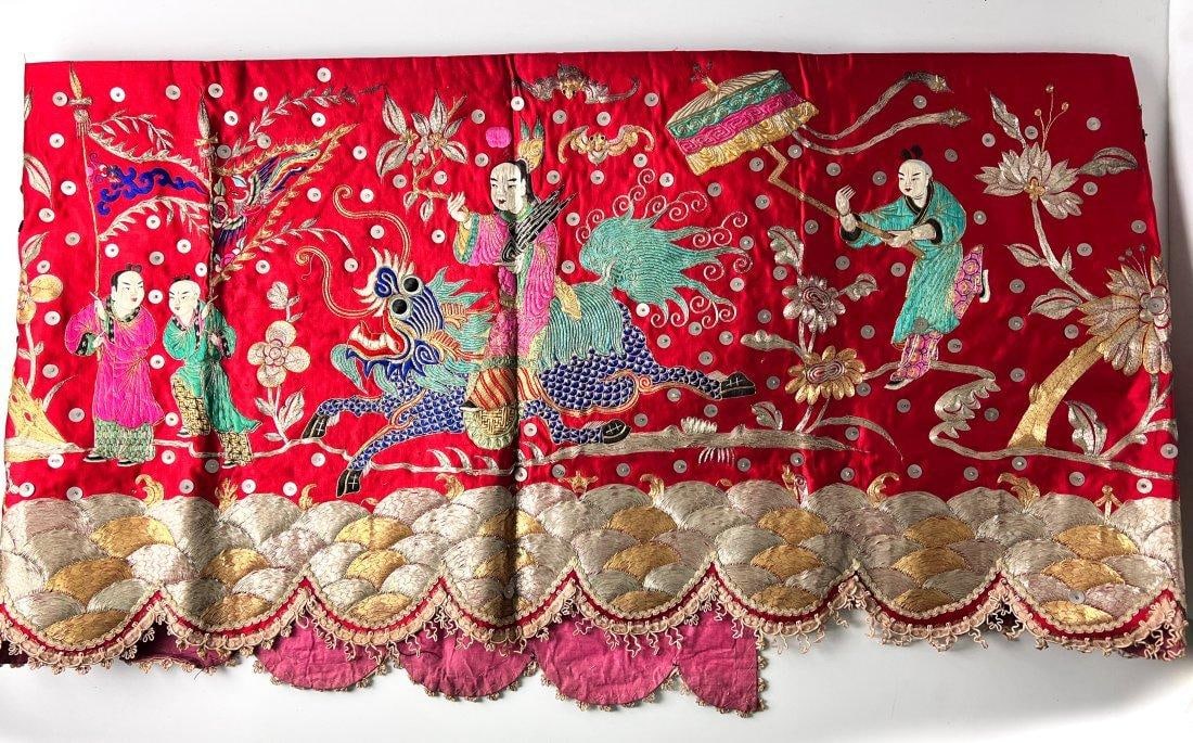 Long Chinese Silk Embroidery Panel, Qilin with rider (1 of 11)