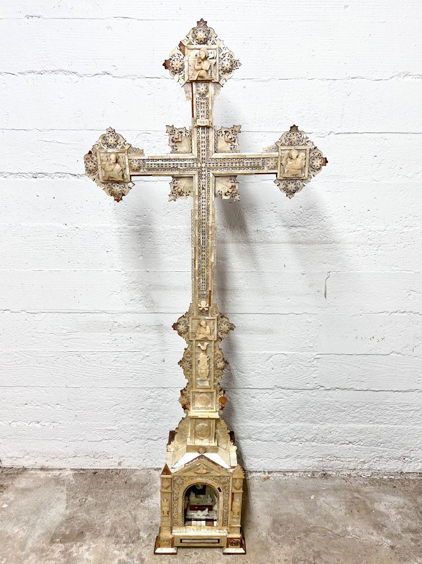 Eastern Mother of Pearl and Olive Wood Processional Crucifix (1 of 16)
