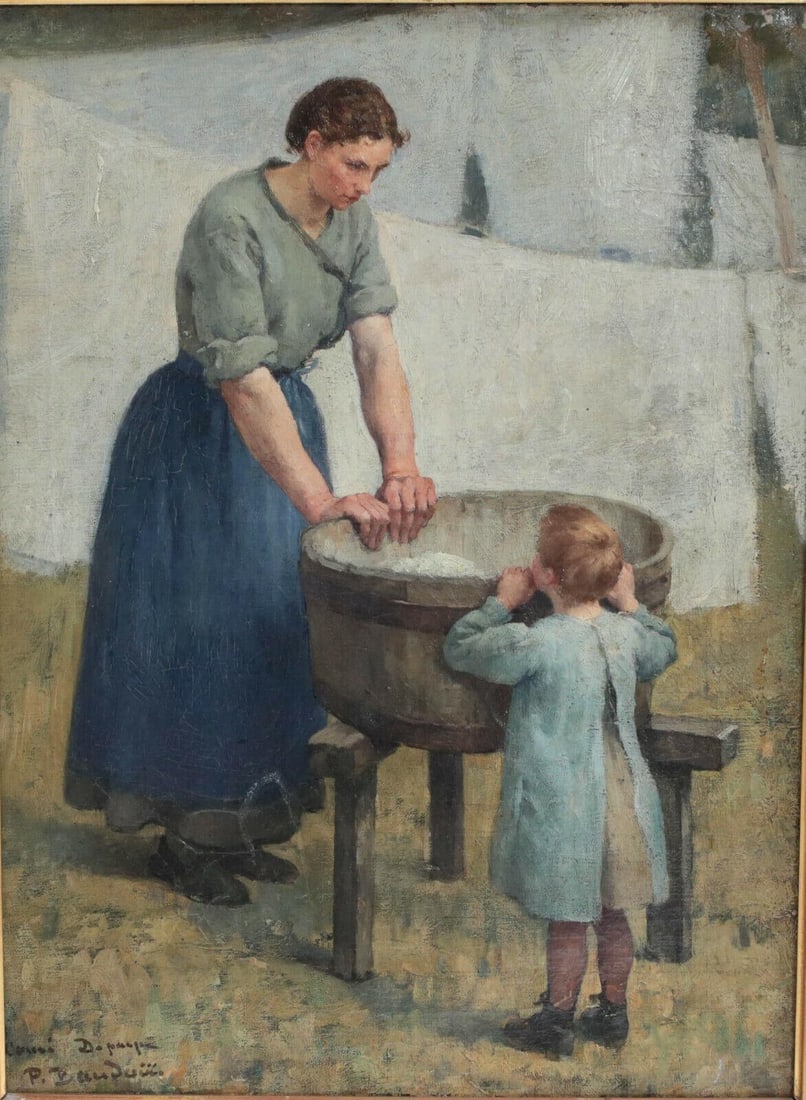 Paul Albert Baudouin French 1844 - 1931 Oil Painting on canvas, laundress, child (1 of 8)