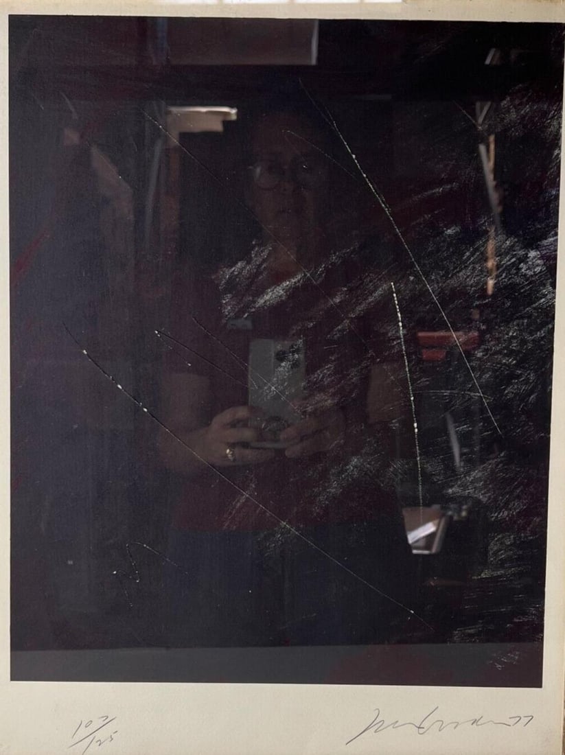 Joe Goode b 1937 California Lithograph with razor cuts on paper Signed Numbered: Joe Goode (b. 1937, California) Untitled, Lithograph with razor cuts on paper, Signed in pencil lower right, dated 1977, numbered 107/25. 5.25lbs Approx. Measurements: 15.25 x 19.5; framed 16.75 x 20.