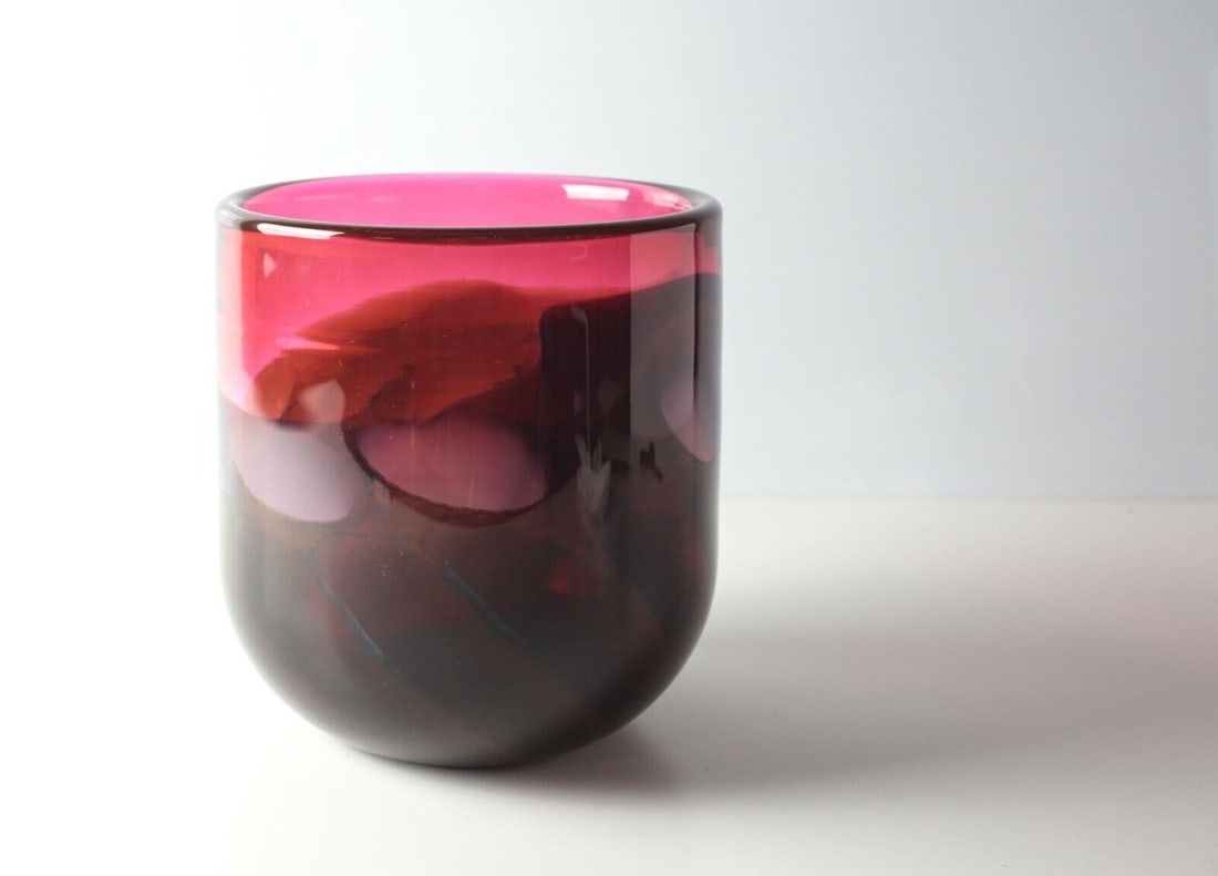 Vintage Steven Main Studio Art Glass Vase cranberry purple, dated 1990 Signed (1 of 6)