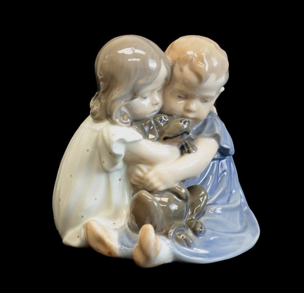 Royal Copenhagen Figurine, # 707 Children hugging puppy dog, c1975 (1 of 4)