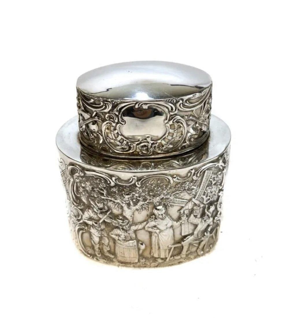 Simon Groth Danish Sterling Silver Tea Caddy circa 1900 Repousse & Engraved (1 of 4)
