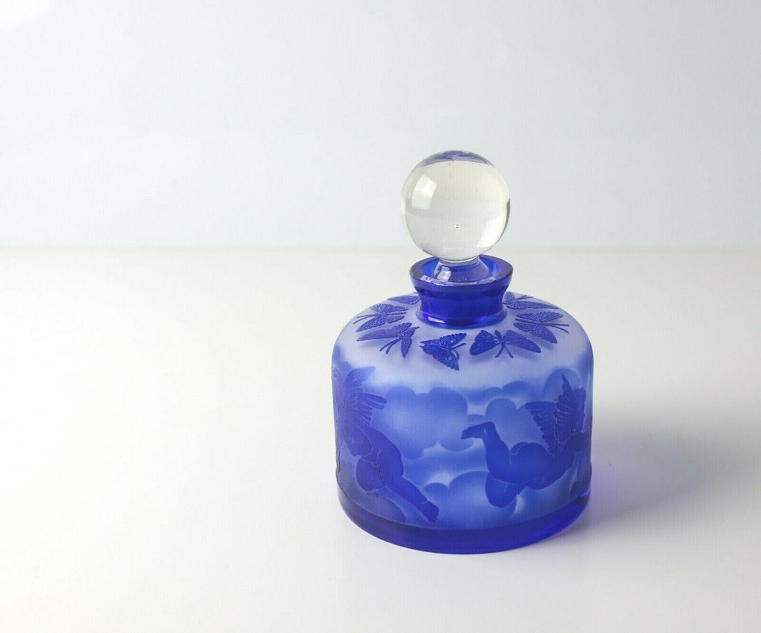 Vintage INGRID Czech Republic Cobalt Blue art glass Perfume Bottle (1 of 5)