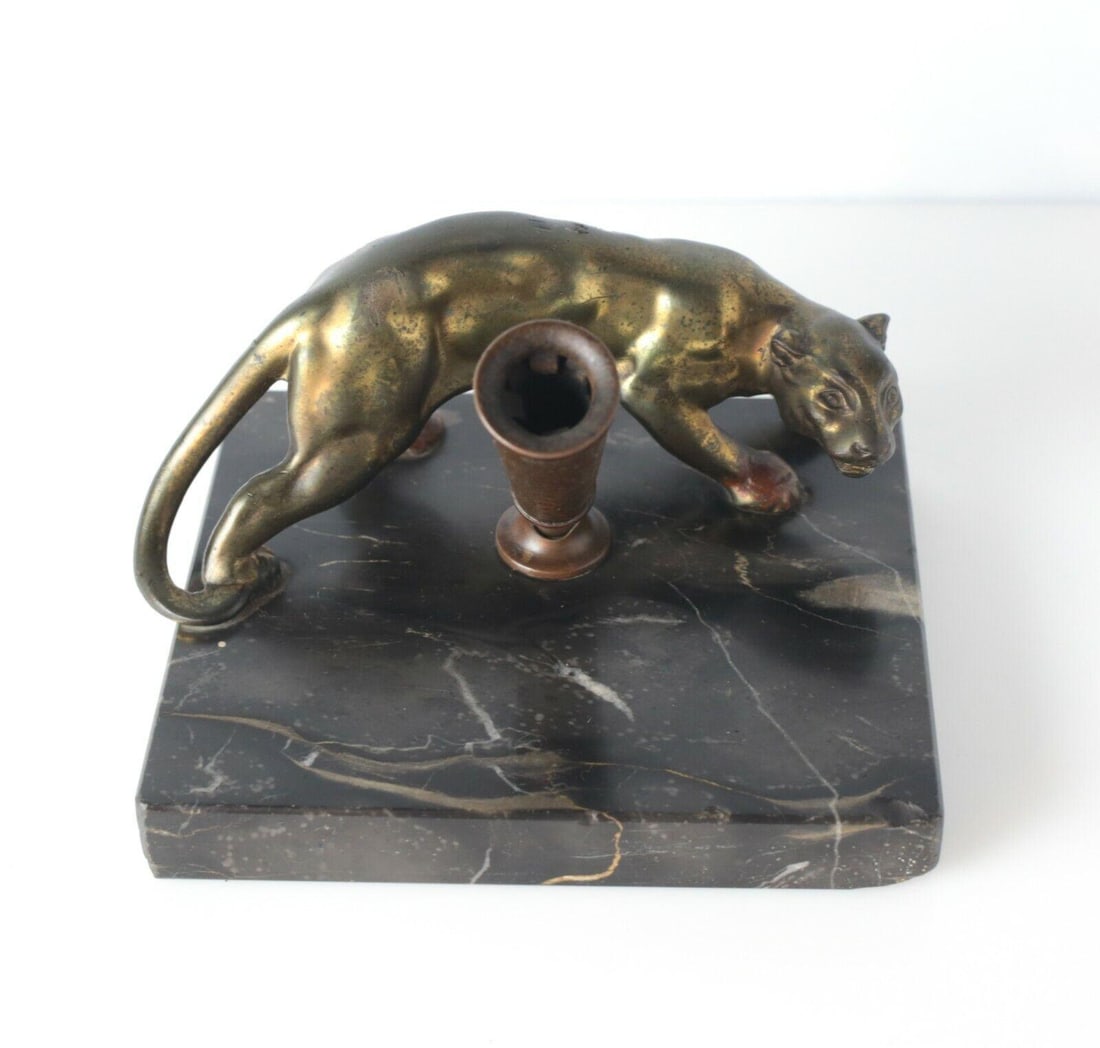 Bronze Panther Figure Pen holder on stone c1920 (1 of 5)