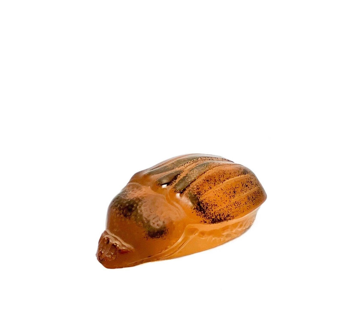 Lalique France Art Glass Beetle Scarabee Meloe Orange Bronze #11773 with box: Lalique France Art Glass Scarabee Meloe Orange Bronze #11773. Inscribed Lalique France to the underside with numbered label. With original Lalique box. Weight Approx., Beetle: 2 oz / With box: .25 lb 