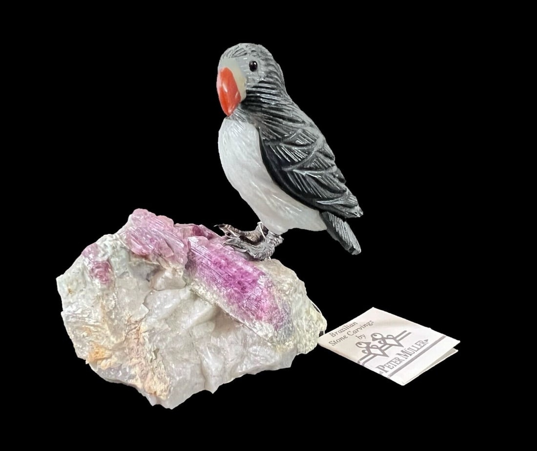 Hand Carved Puffin Natural Gem Stone Peter Muller (1 of 7)