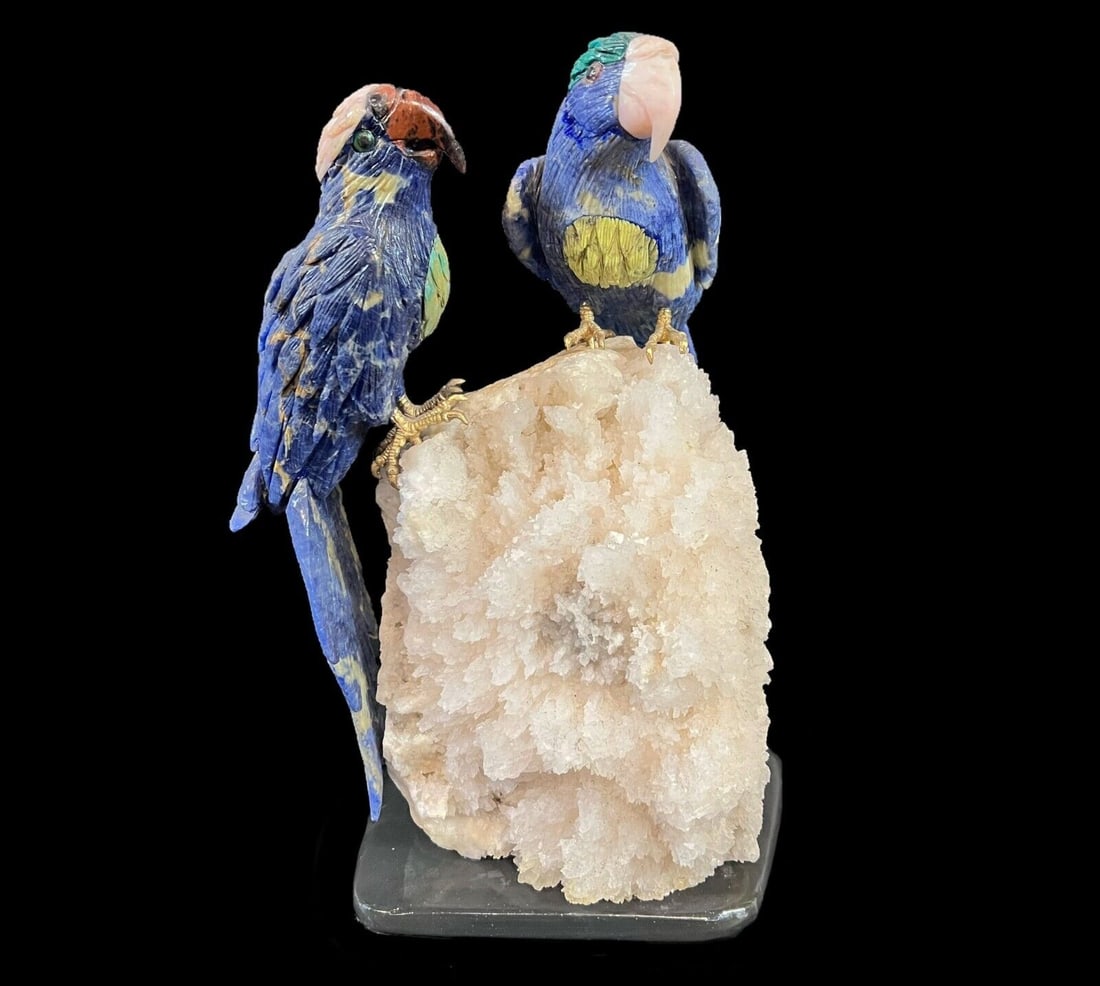 Hand Carved Blue Parrots Macaw Natural Gem Stone on crystal (1 of 10)