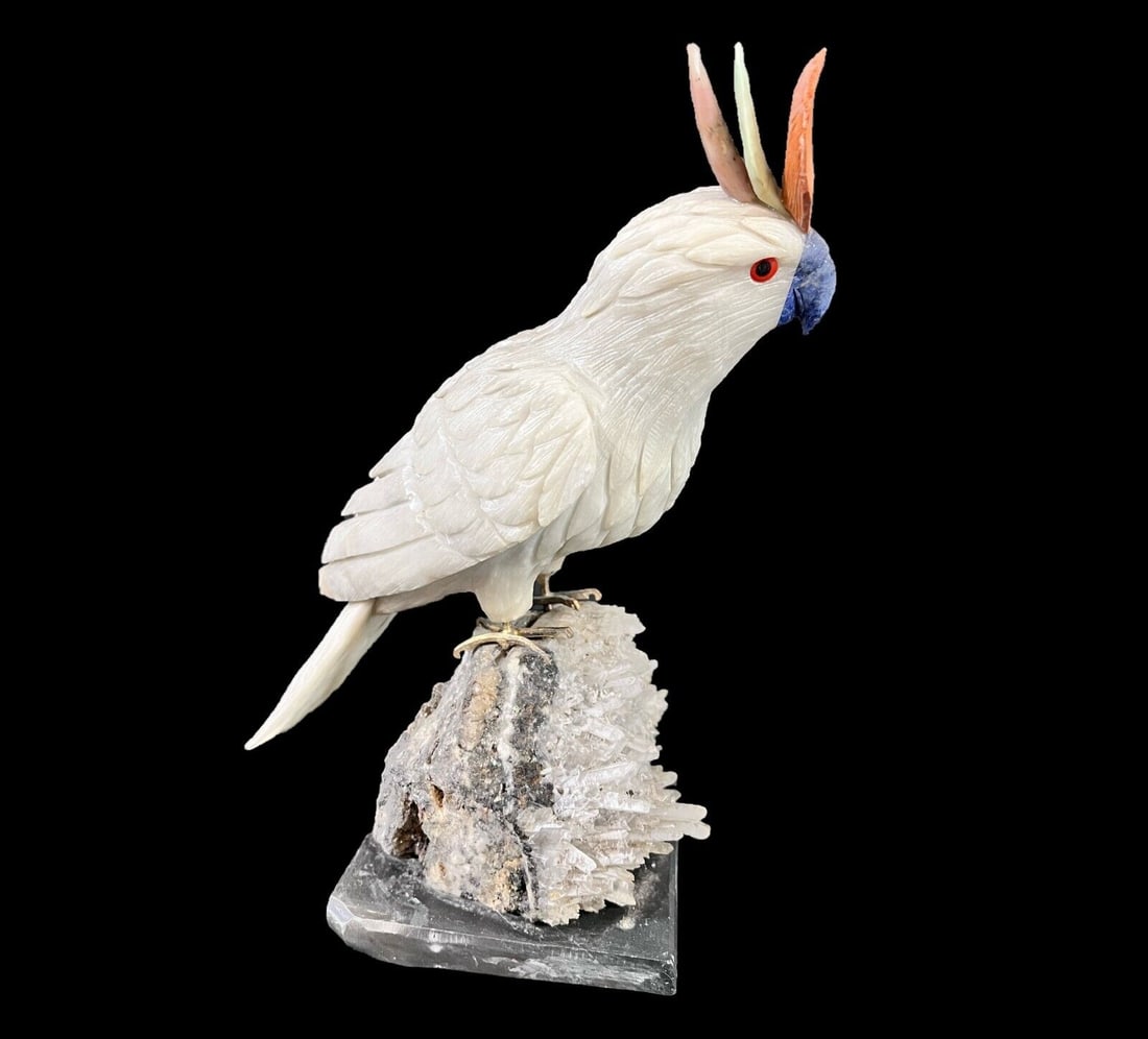 Hand Carved Cockatoo Natural Gem Stone on crystal (1 of 11)