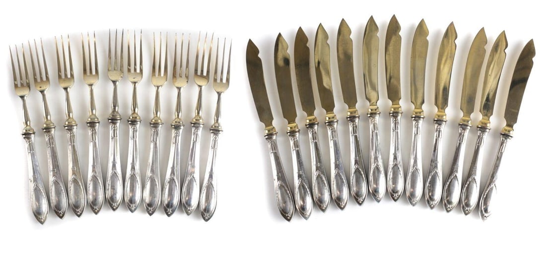 22 Vereinigte Silberwarenfabriken 800 Silver Handled Fruit Forks & knives c1900 (1 of 10)
