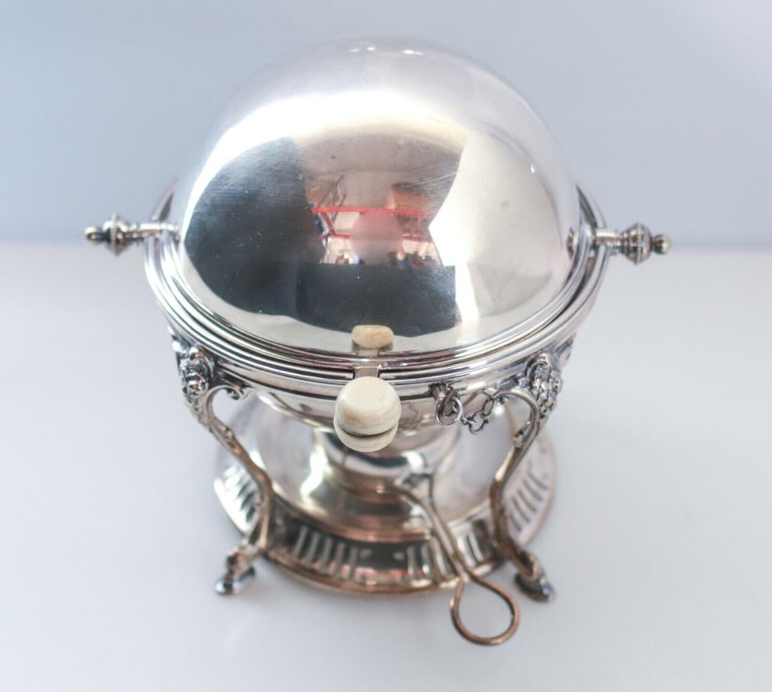 William Hutton & Sons Sheffield Silverplate Egg Coddler w/ burner pot holder (1 of 5)