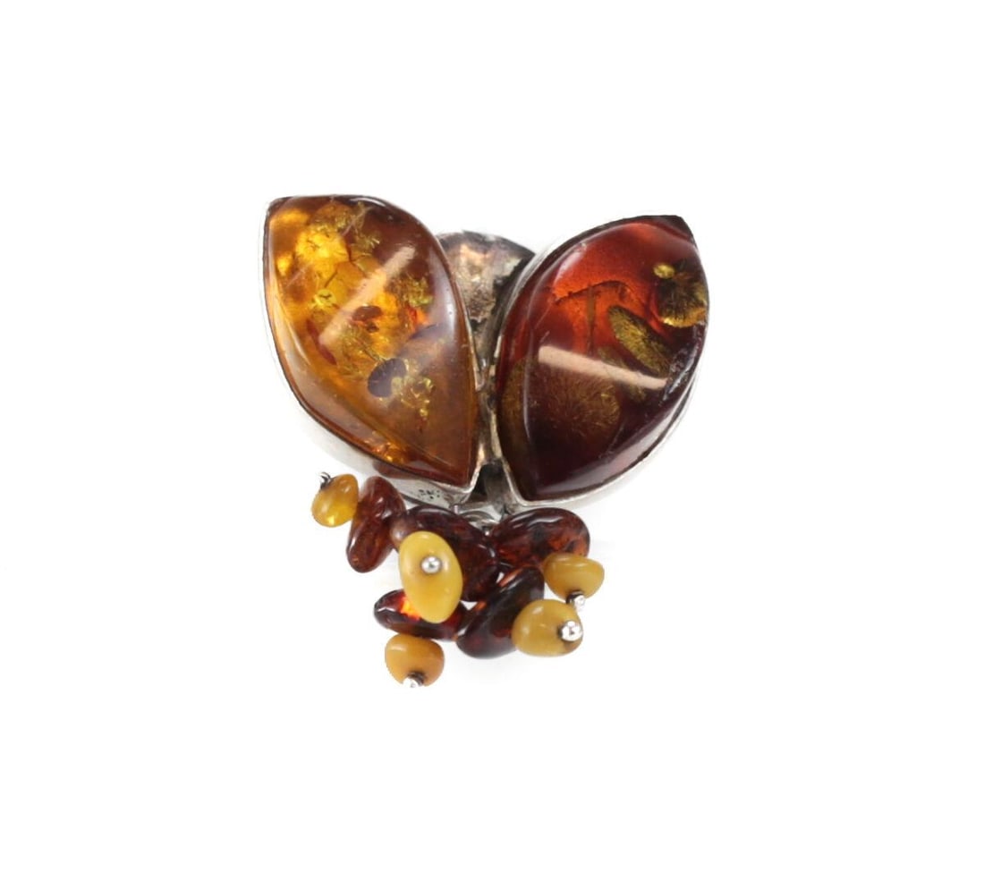 Vintage Sterling Silver Cognac Honey and Egg yolk Amber ring Adjustable 20.7gram (1 of 5)