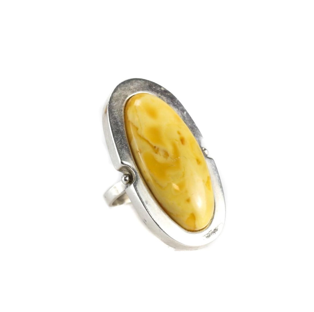Vintage Modernist Sterling Silver Egg Yolk Amber Ring Size 5 3/4 - 6 (1 of 3)