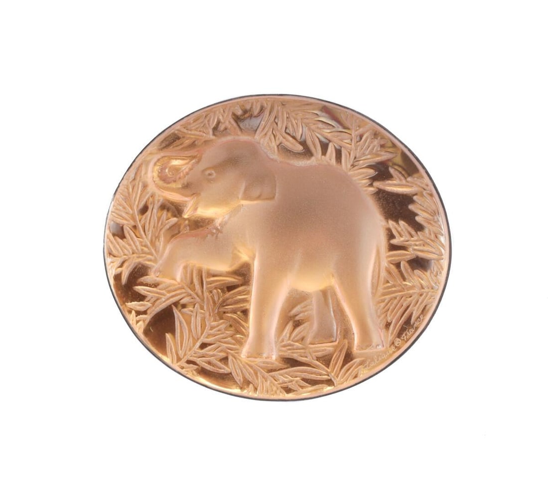 Lalique France Frosted Crystal Glass Raised trunk Elephant Pin (1 of 4)