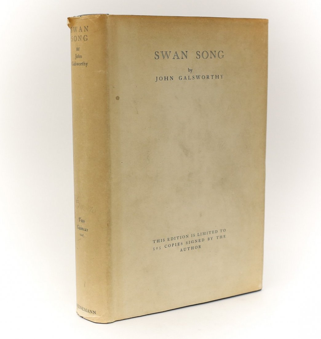 Galsworthy, John 'Swan Song' 1st Ed Signed Ltd 215/525: Galsworthy, John 'Swan Song'. William Heinemann Ltd., London, 1928. 1st Editon Signed Ltd 215/525. Hardback Book Blue Cloth Boards & Gold Lettering w/ Dust Jacket gilt top pages. 347pp. Weight 1.75 po
