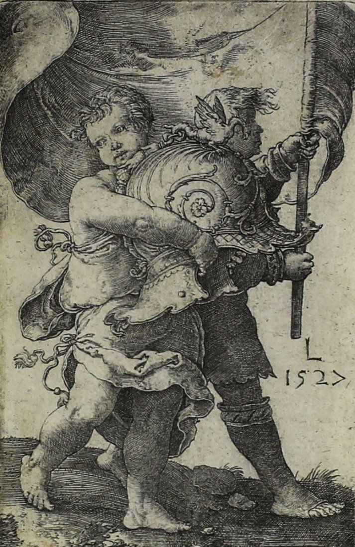 Leyden, Lucas Van Etching 'Two Boys, Helmet & Standard' (1 of 3)