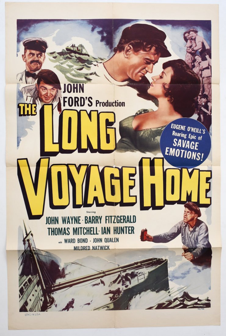 Movie Poster 'The Long Voyage Home' Folded 1 Sheet RR: Genuine Theatrical Movie Poster 'The Long Voyage Home' (1940) Rerelease 1948, Folded 1 Sheet, Starring John Wayne, Thomas Mitchell, Ian Hunter, Barry Fitzgerald, Directed by John Ford. Measures Approx