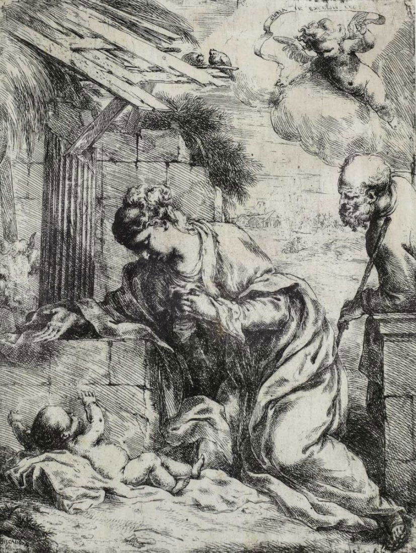 Biscaino, Bartolomeo Etching Madonna Adoring Christ (1 of 4)