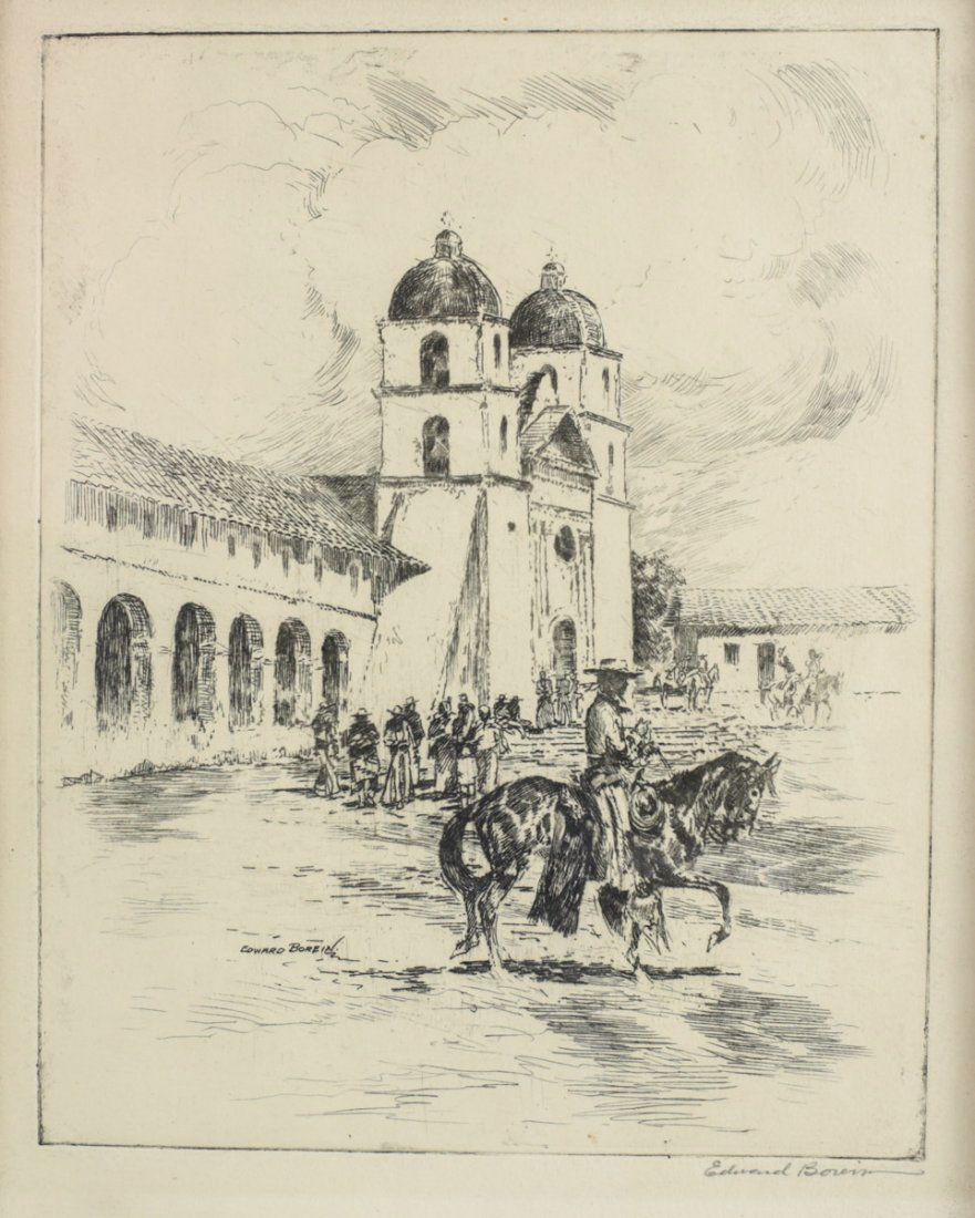 Borein, John Edward Etching Santa Barbara Mission (1 of 3)