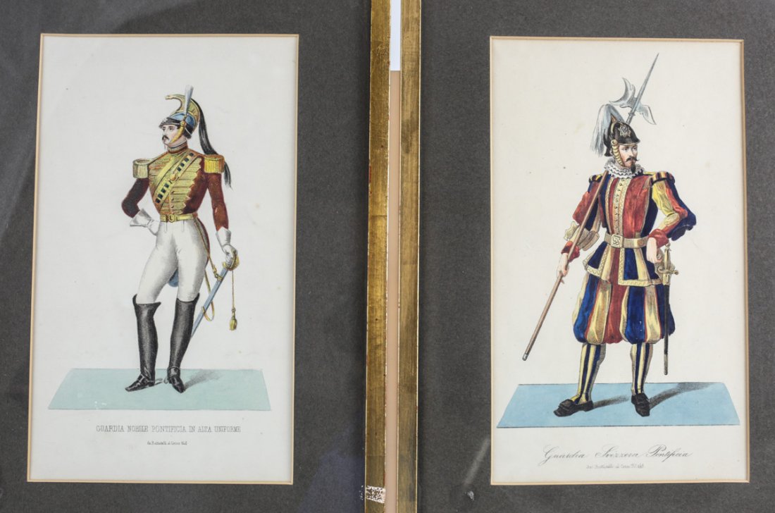 Pair Vatican Military 19th Century Soldiers Lithographs (1 of 3)