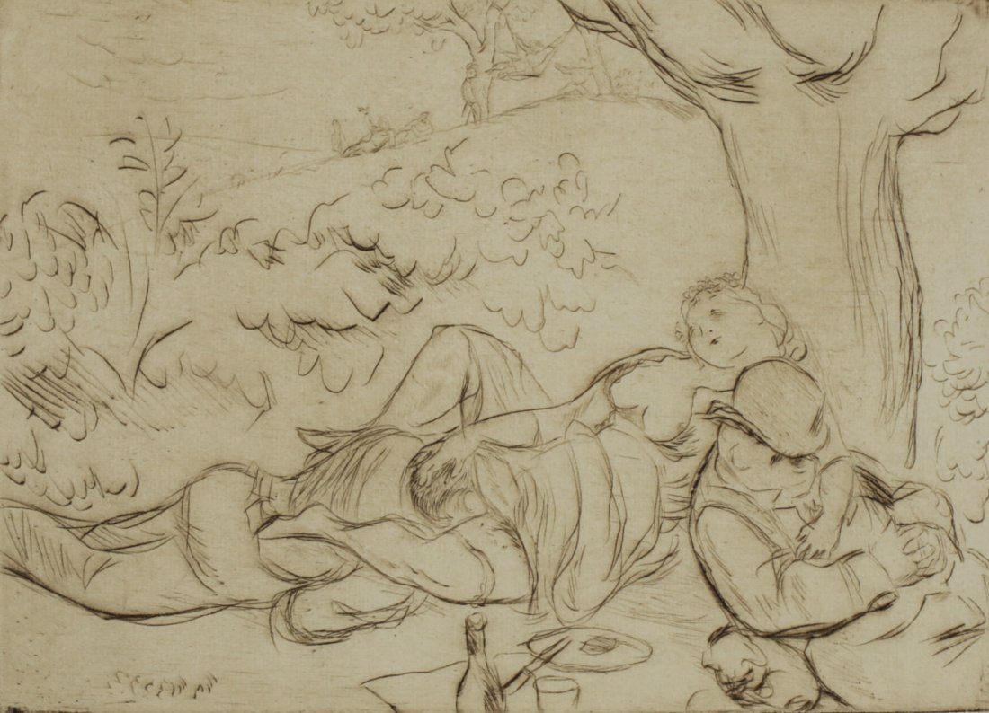 Vertes, Marcel Erotic Etching, No. 10 Sunday Signed: Vertes, Marcel (French 1895-1961) Erotic Etching on paper, No. 10 "Sunday" Signed 'Vertes' in pencil lower right. C1921. Sheet 8.5" x 8.5"