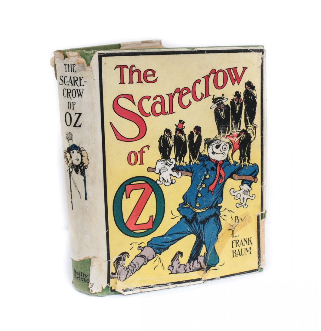 Baum, L Frank The Scarecrow of Oz 1st Edition, w DJ: Baum, L. Frank, The Scarecrow of Oz, 1st Edition, The reilly & Britton Co. 1915. 288 pp. Illustrated with 12 color plates and text illustrations in black and white by John R. Neill. With dust jacket.