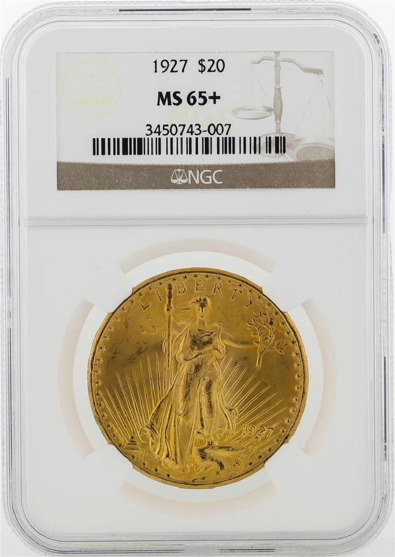 1927 $20 St. Gaudens Double Eagle Gold Coin NGC MS65+: One 1927 $20 St. Gaudens Double Eagle Gold Coin NGC MS65+. NGC Certified.