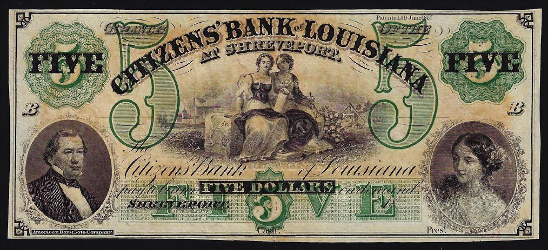 1800s $5 Citizens Bank of Louisiana Obsolete Bank Note: One 1800s $5 Citizens Bank of Louisiana Obsolete Bank Note.