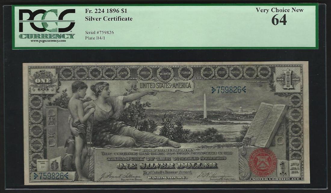 1896 $1 Silver Certificate Educational Note PCGS Very: One 1896 $1 Silver Certificate Educational Note PCGS Very Choice New 64. PCGS Graded.