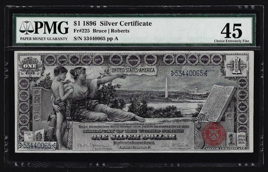 1896 $1 Silver Certificate Educational Note PMG Choice: One 1896 $1 Silver Certificate Educational Note PMG Choice Extremely Fine 45. PMG Certified.