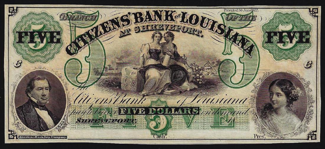 1800s $5 Citizens Bank of Louisiana Obsolete Bank Note: One 1800s $5 Citizens Bank of Louisiana Obsolete Bank Note.