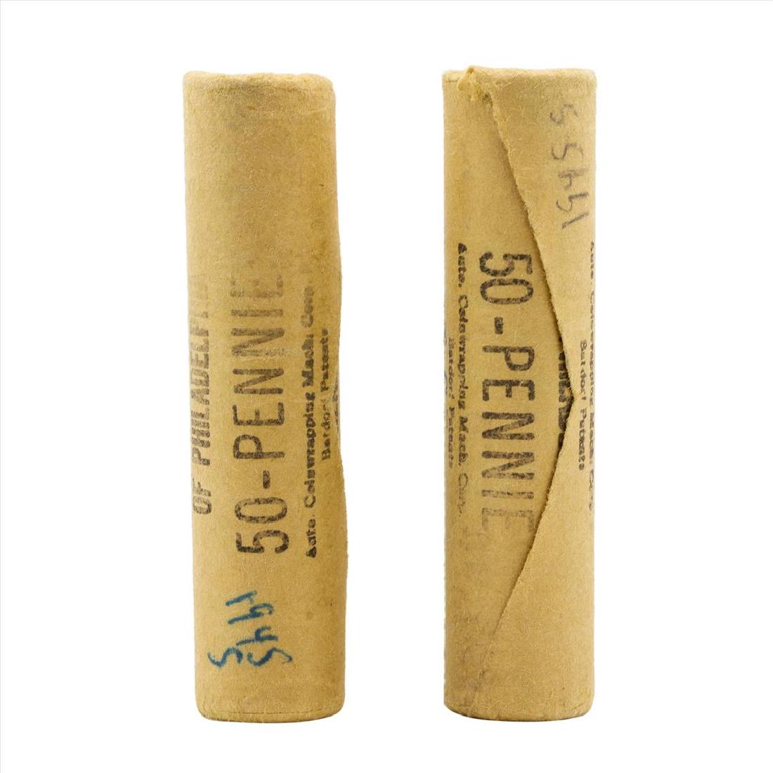 Lot of (2) 1945-S Brilliant Uncirculated Lincoln Wheat: One Lot of (2) 1945-S Brilliant Uncirculated Lincoln Wheat Penny Rolls.