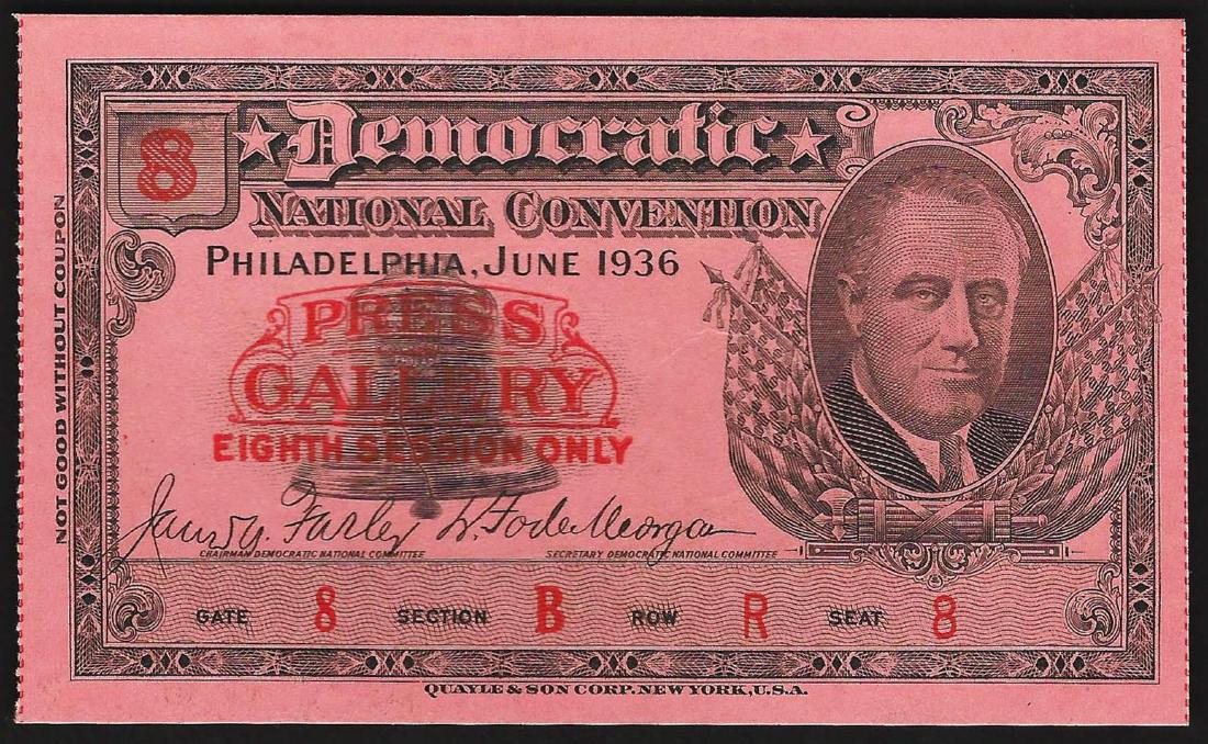 June 1936 Democratic National Convention Philadelphia: One June 1936 Democratic National Convention Philadelphia Ticket.