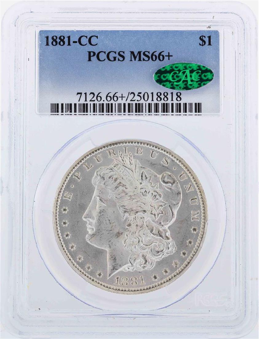 1881-CC $1 Morgan Silver Dollar Coin PCGS MS66+ CAC: One 1881-CC $1 Morgan Silver Dollar Coin PCGS MS66+ CAC. PCGS Graded.