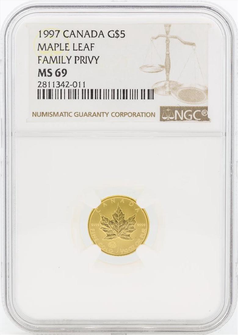 1997 $5 Canada Maple Leaf Gold Coin Family Privy NGC: One 1997 $5 Canada Maple Leaf Gold Coin Family Privy NGC MS69. NGC Certified.